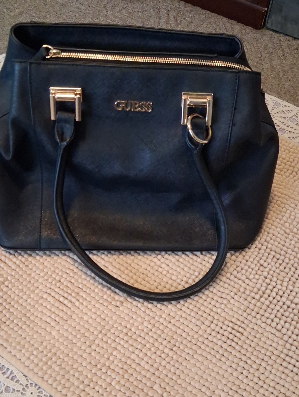 GUESS Black Satchel with Gold Hardware